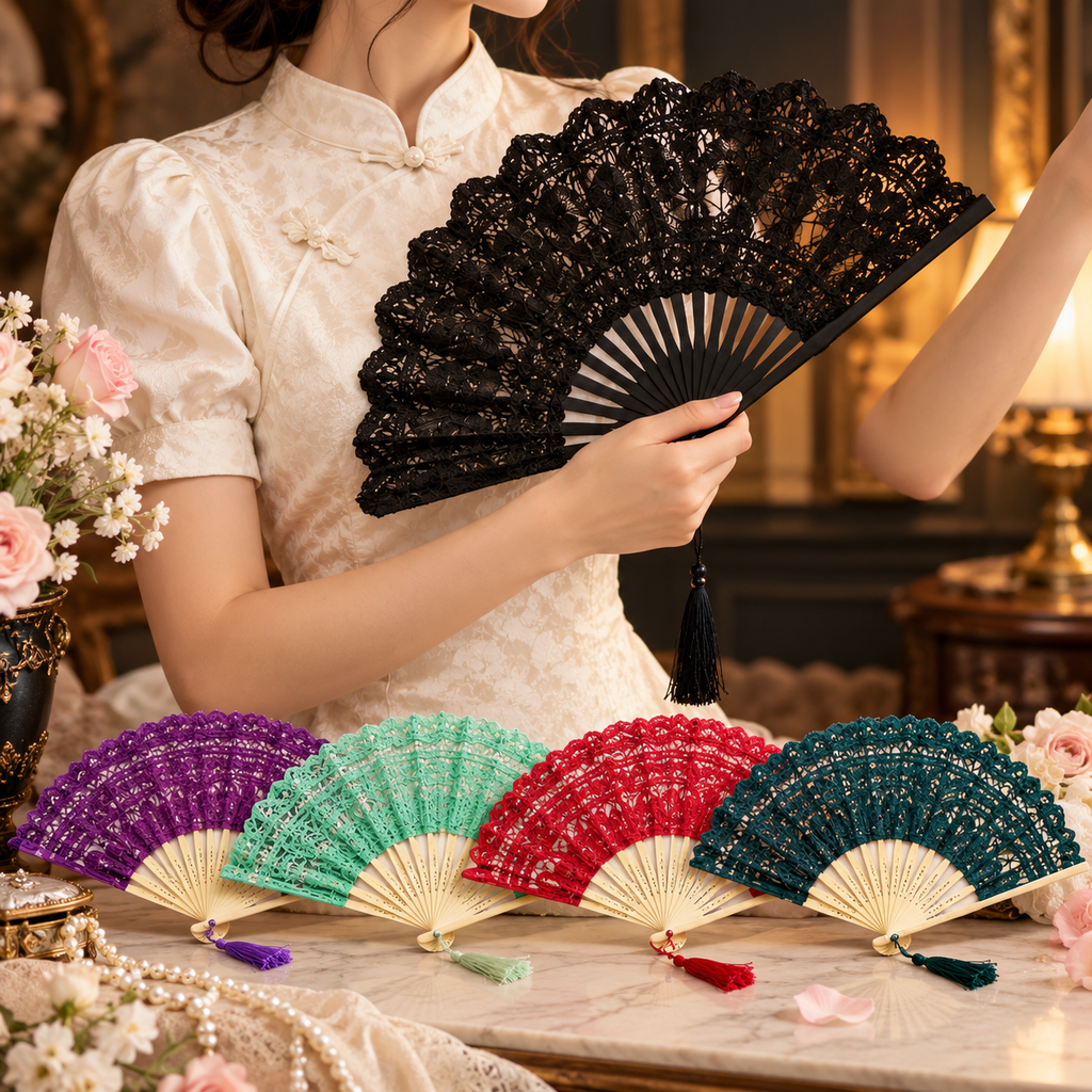 Vintage Bamboo Lace Folding Fan