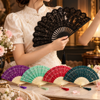 Vintage Bamboo Lace Folding Fan