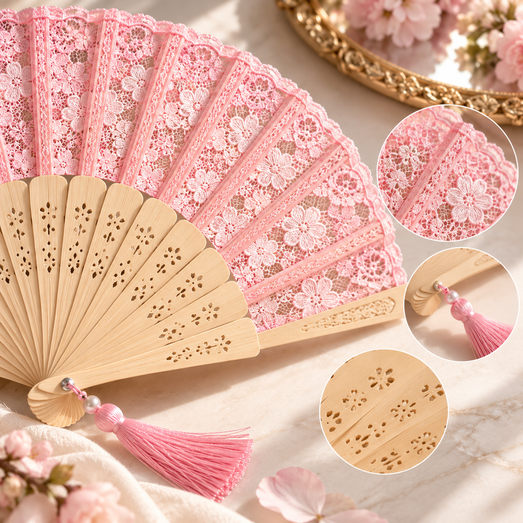 Vintage Bamboo Lace Folding Fan