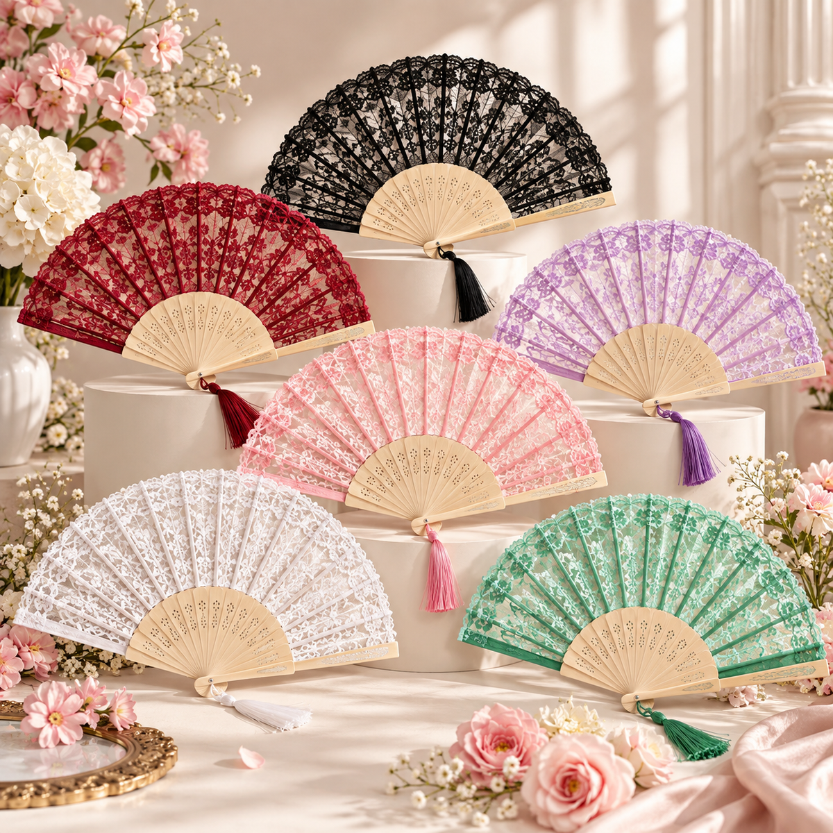 Vintage Bamboo Lace Folding Fan