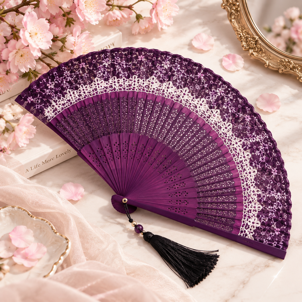 Chinese Silk Tassel Folding Fan