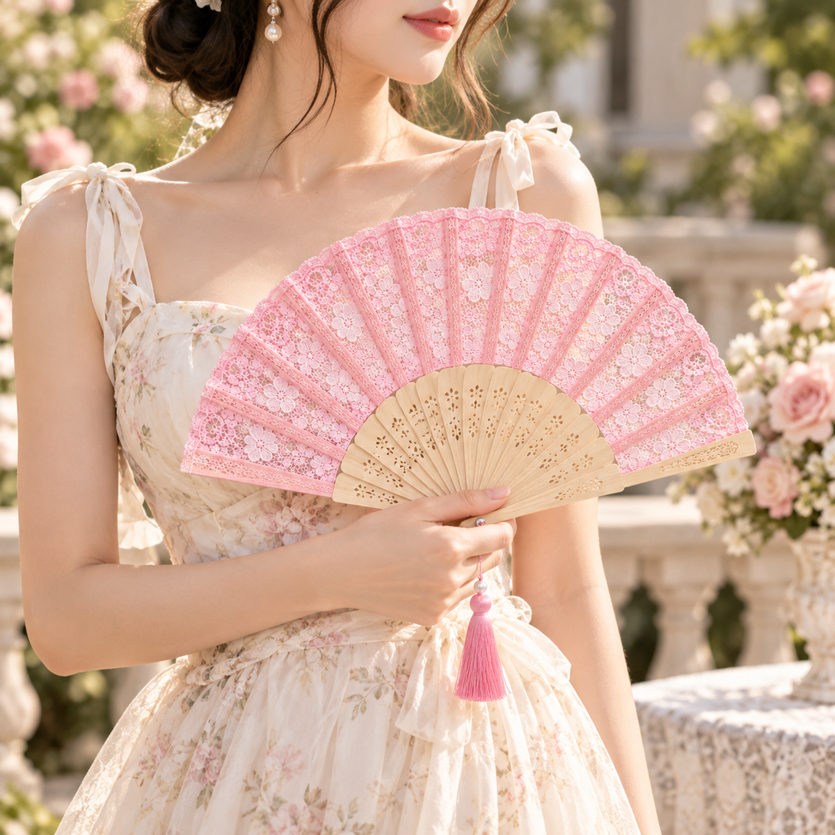 Vintage Bamboo Lace Folding Fan