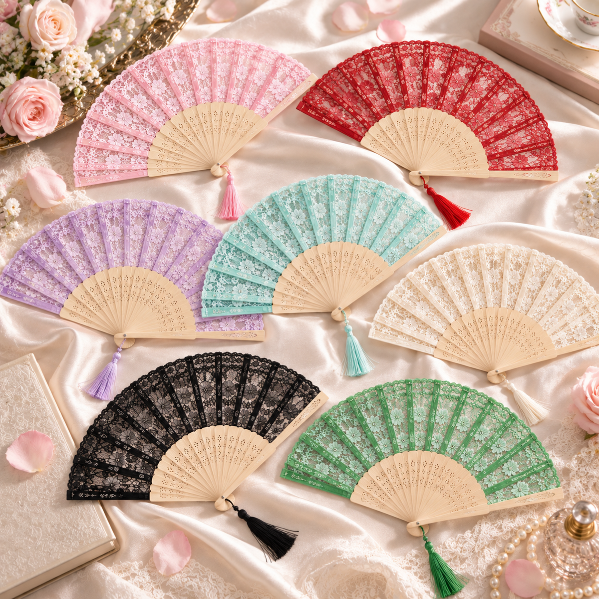 Vintage Lace Pattern Folding Fan