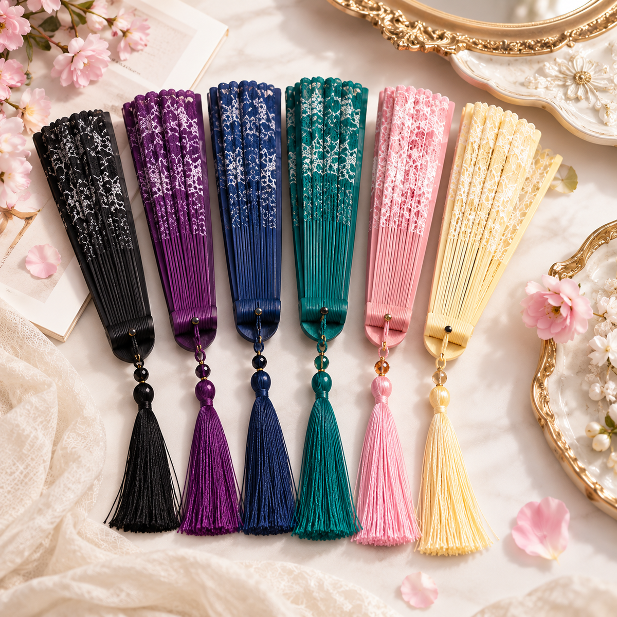 Chinese Silk Tassel Folding Fan