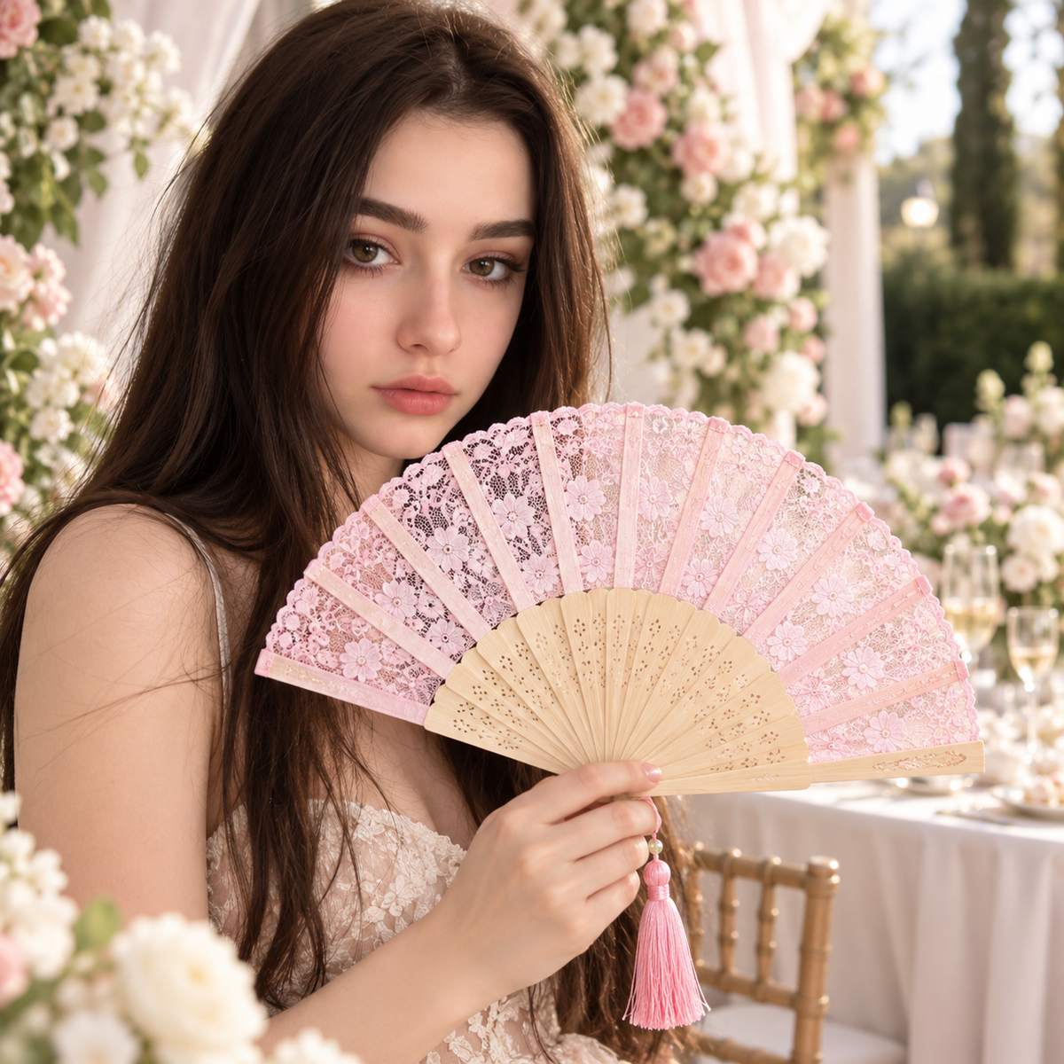 Vintage Lace Pattern Folding Fan